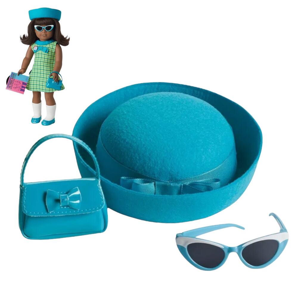 American Girl Melody Hat Purse Cat Eye Sunglasses 60s Meet Accessories Blue New